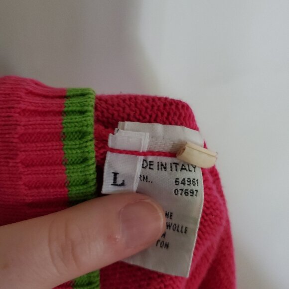 United Colors of Benetton Hot Pink Lime Cardigan Vintage - Picture 4 of 5